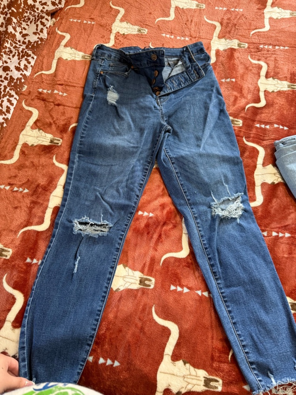 Celebrity Pink Distressed Dark Blue High Rise Jeans